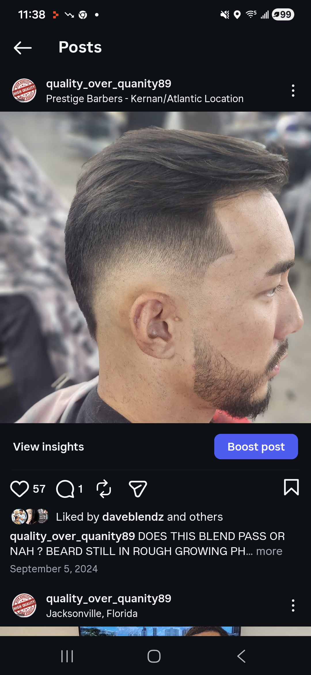 Low taper fade with beard blend at Prestige Barbers Atlantic Blvd Jacksonville