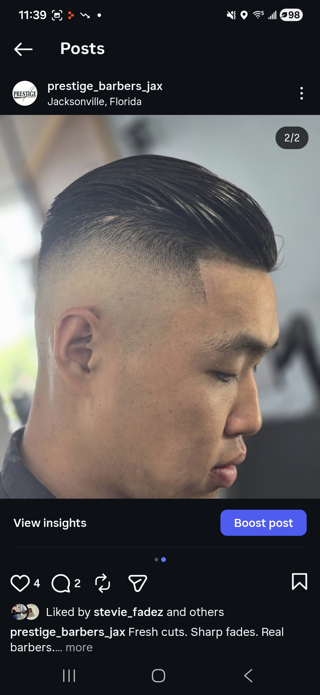 Skin fade comb-over haircut at Prestige Barbers Jacksonville FL